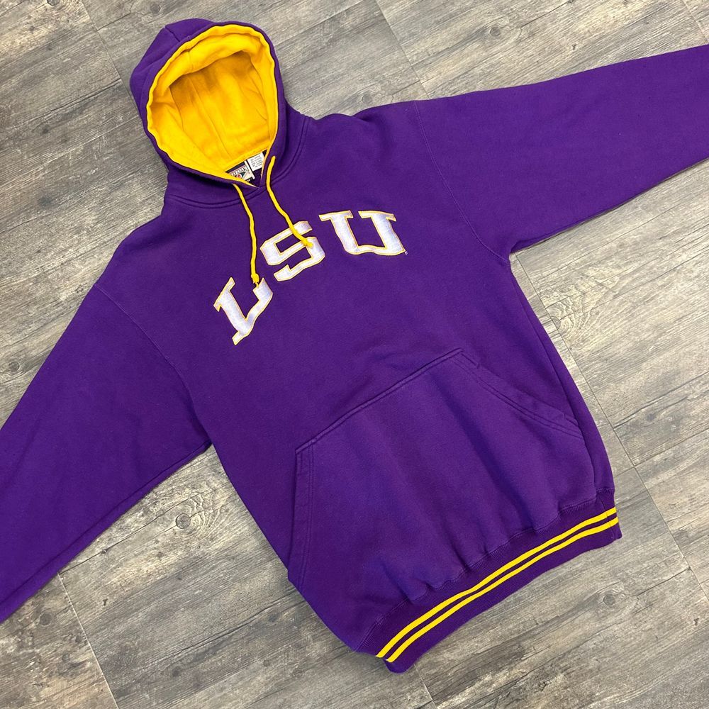 Vintage LSU Tigers Hoodie Sweatshirt Red Oak Men Size Medium Purple‎ (508)